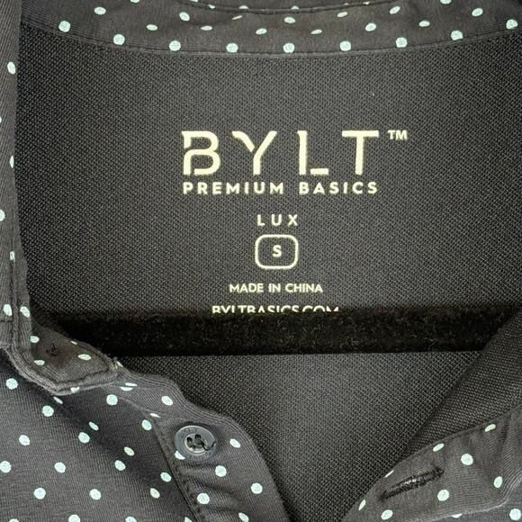 BYLT Premium Basics LUX Navy/Blue Polka Dot Short Sleeve Collar Polo Shirt-Small - Picture 4 of 4